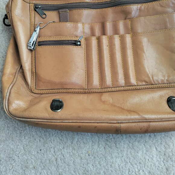 VTG Eddie Bauer Leather Outdoor Outfitter Messenger Bag Distressed Tan Briefcase